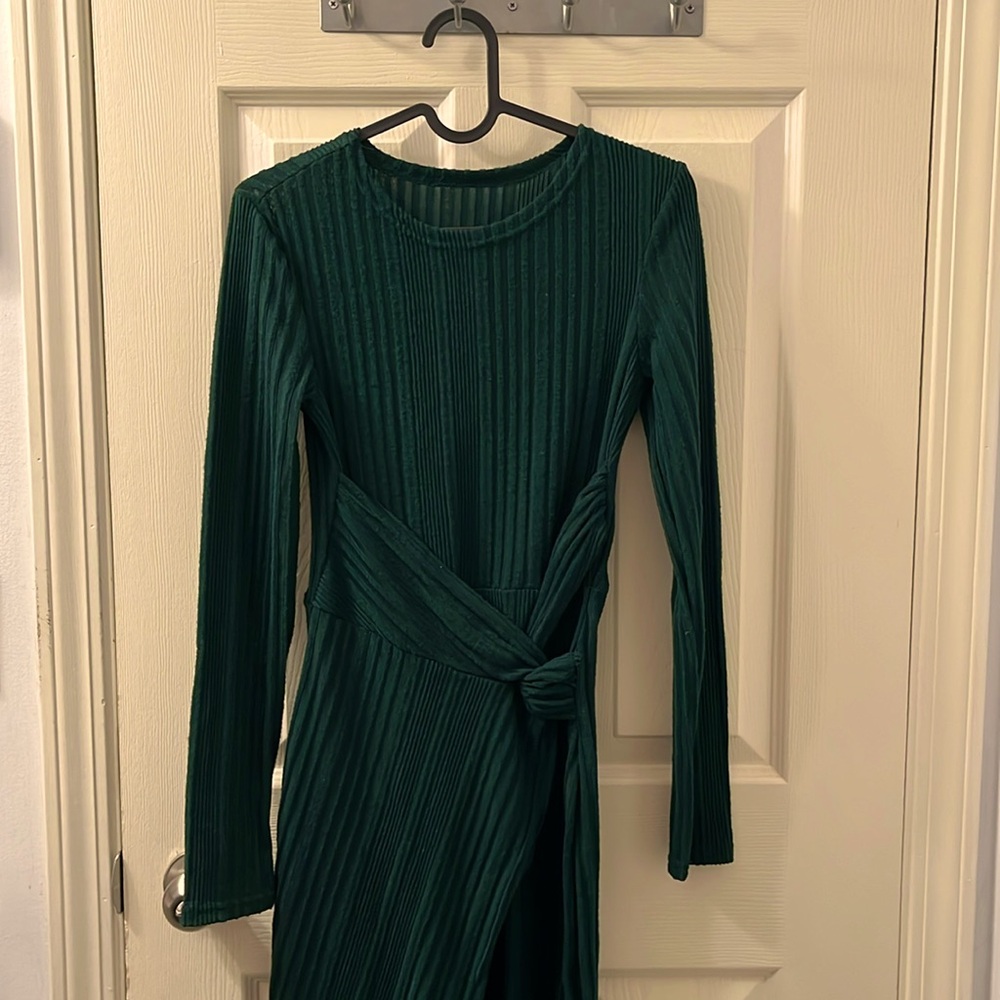 Green Wrap Sweater Dress
